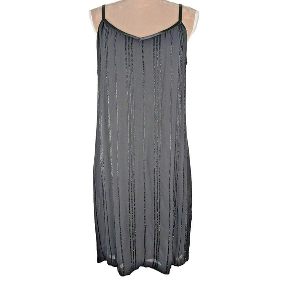 Johnny Was Collection NWT Black Beaded Sleeveless Fitted Midi Dress Large Y2K - Picture 1 of 14